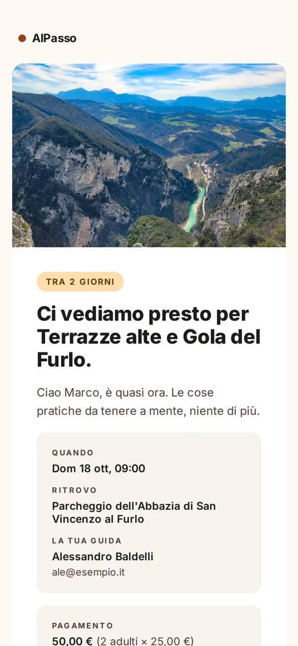 Mail di promemoria: ci vediamo presto per Terrazze alte e Gola del Furlo.