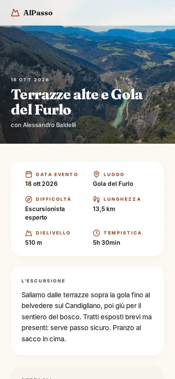 Pagina pubblica dell'escursione Terrazze alte e Gola del Furlo, con la foto della gola.